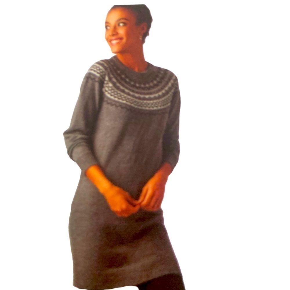 NWT Charlie Paige gray crew neck Nordic sweater dress/tunic ribbed hems medium